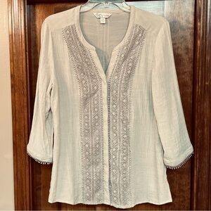 Krazy Kat Boho Crochet Trim Tunic Blouse Sz M EUC‎ $5 ADD ON with $15+ Bundle